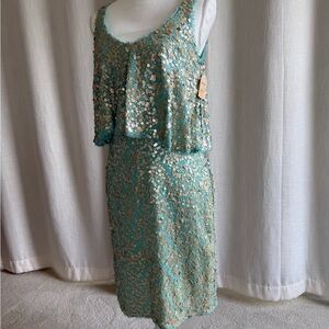 Badgley Mischka Gold and Green Sequin Dress